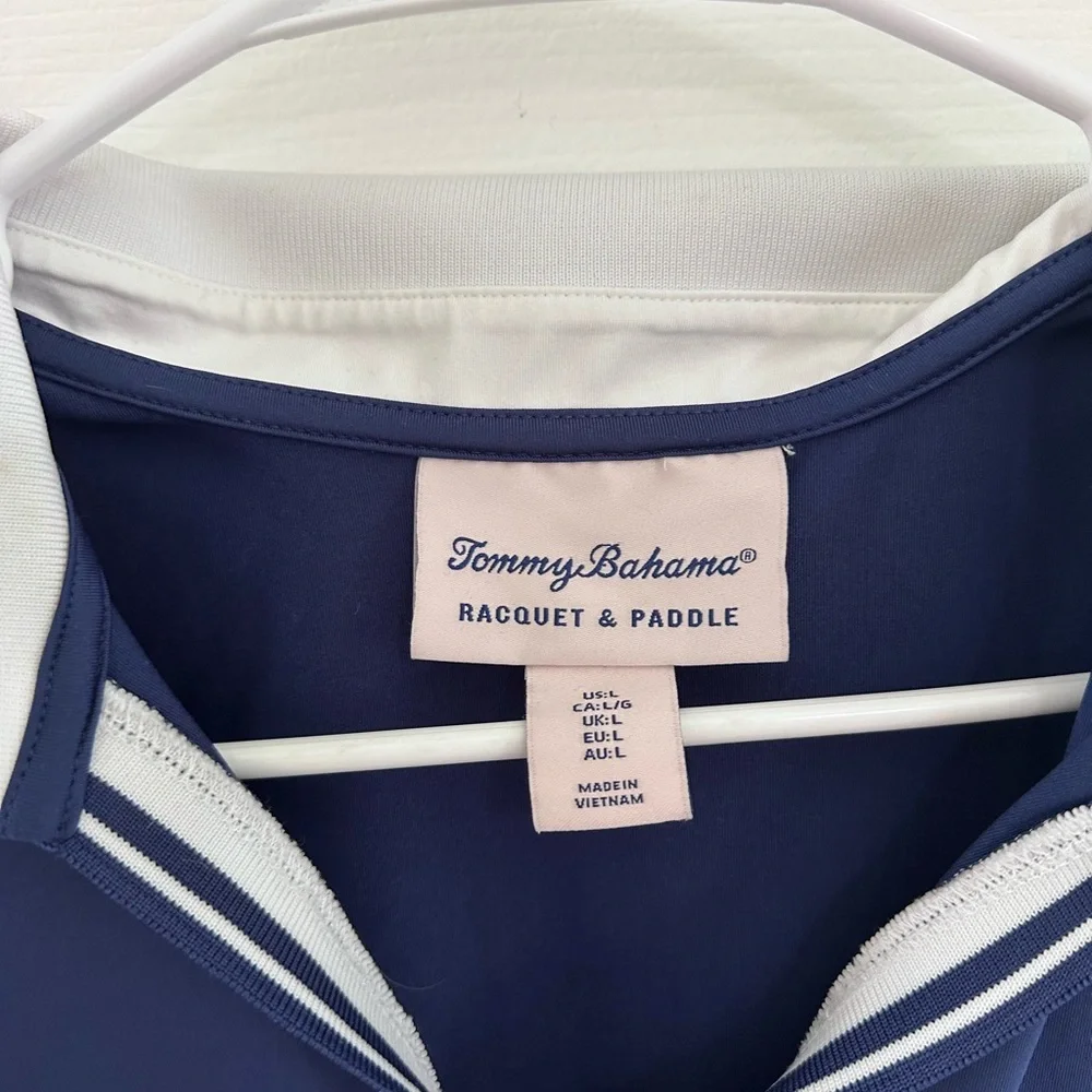 Tommy Bahama Navy with White collar, Racquet & Paddle Sleeveless Polo Top - Picture 3 of 3